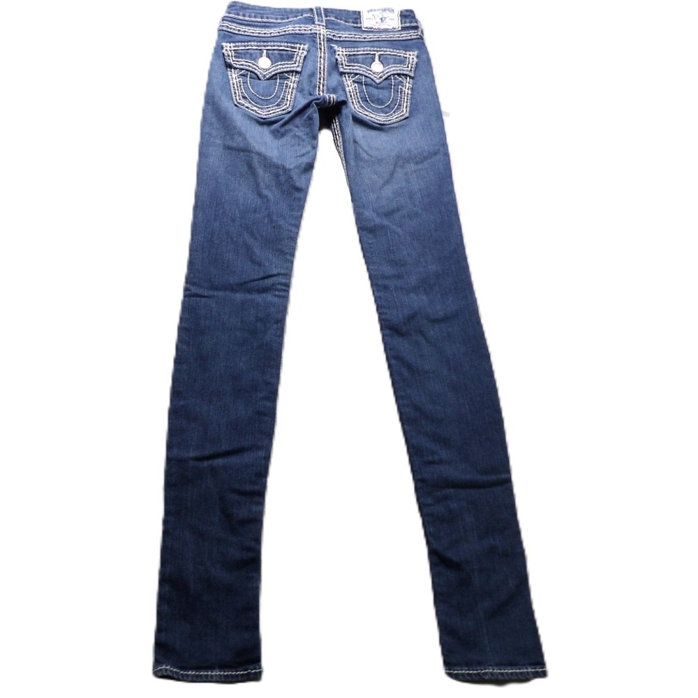 VTG Y2K True Religion World Tour Women 24 Skinny Jeans USA Flap Pocket Contrast